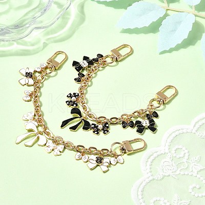 2Pcs 2 Color Alloy Enamel White and Black Bowknot Charm Zinc Alloy Cable Chain Bag Decorative Chains AJEW-BA00162-1