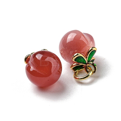 Natural Agate Peach Charms with Brass Jump Rings G-R489-39G-1