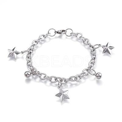 Tarnish Resistant 304 Stainless Steel Charm Bracelets BJEW-G544-28P-1