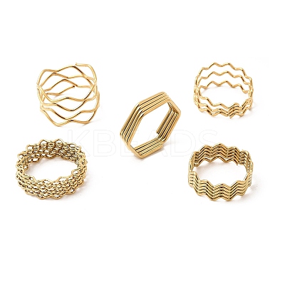 5Pcs 304 Stainless Steel Open Cuff Rings for Women RJEW-K313-02G-1