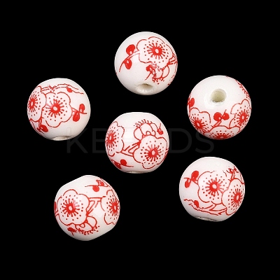 Floral Printed Porcelain Beads PORC-Q202-12mm-1-1