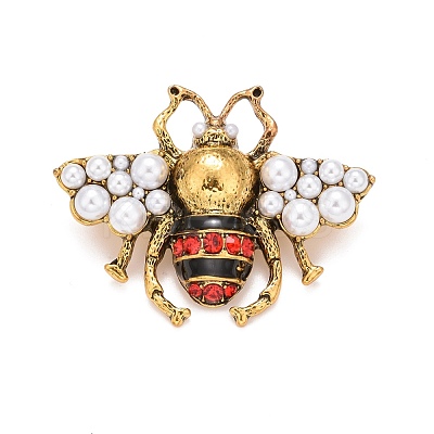 Bee Enamel Pin with Rhinestone & Resin Pearl JEWB-A004-26AG-1