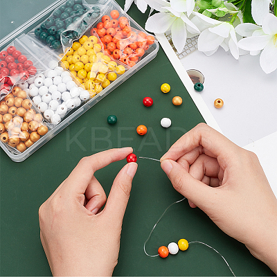 300Pcs 6 Colors Spray Painted Wood Beads WOOD-PH0002-54-1