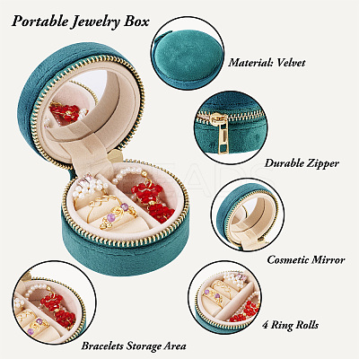 Portable Travel Round Velvet Jewelry Set Storage Zipper Boxes CON-TAC0001-11A-1