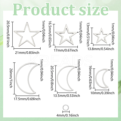DIY 304 Stainless Steel Moon & Star Dangle Earrings Making Kit DIY-DR0001-38-1