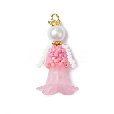 Glass Seed Beaded Flower Figurine Pendants PALLOY-MZ00686-03-1