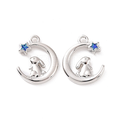 Moon with Rabbit Brass Enamel Pendants KK-G435-08P-1