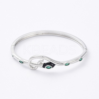 Cubic Zirconia Snake Hinged Bangle with Enamel BJEW-G673-03P-1