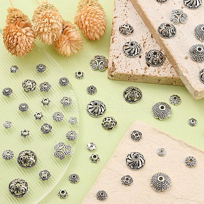 120Pcs 12 Styles Tibetan Style Alloy Bead Caps TIBE-YW0001-61-1