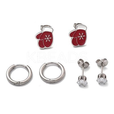 3 Pairs 3 Styles Christmas 304 Stainless Steel Hoop & Stud Earring Sets for Women EJEW-K279-16P-02-1