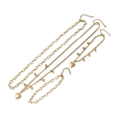 Heart 304 Stainless Steel Double Necklaces & Bracelets Sets for Women SJEW-F226-03G-1