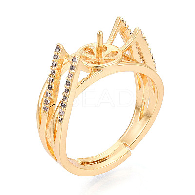 Cat Head Shape Brass Micro Pave Clear Cubic Zirconia Cup Peg Ring Settings KK-T076-13G-1