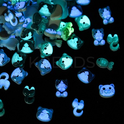 100Pcs Cat & Fish Resin Cabochons MRMJ-CJ0001-40-1
