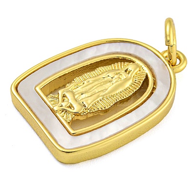 Real 18K Gold Plated Brass Pendants with Shell and Jump Rings KK-D534-04G-03-1