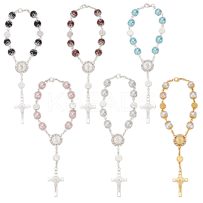 6Pcs 6 Colors Glass Pearl Rosary Bead Bracelets Set BJEW-GO0001-01-1