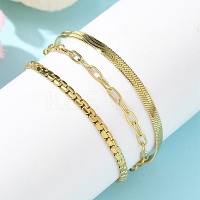 304 Stainless Steel Herringbone & Cable & Half Round Link Chain Bracelets BJEW-U019-04G-03-1