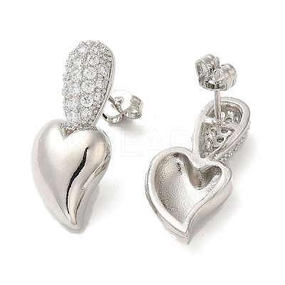 Heart Rack Plating Brass Micro Pave Cubic Zirconia Stud Earrings for Women EJEW-O001-09P-1