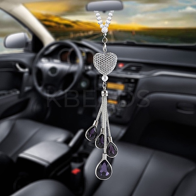 Alloy Heart with Rhinestone Teardrop Tassel Pendant Decorations AUTO-PW0001-16F-1