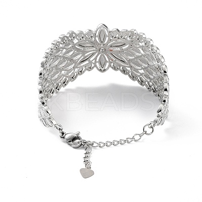 Rack Plating Brass Vintage Court Hollowed-out Flower Design Cuff Bangles for Women BJEW-D032-07P-1