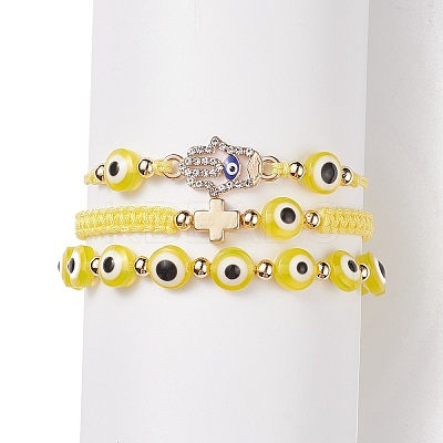 3Pcs 3 Style Resin Evil Eye Braided Bead Bracelets Set BJEW-JB08812-1