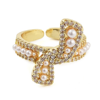 Rack Plating Brass Micro Pave Cubic Zirconia Bowknot Open Cuff Rings for Women RJEW-C080-04G-1