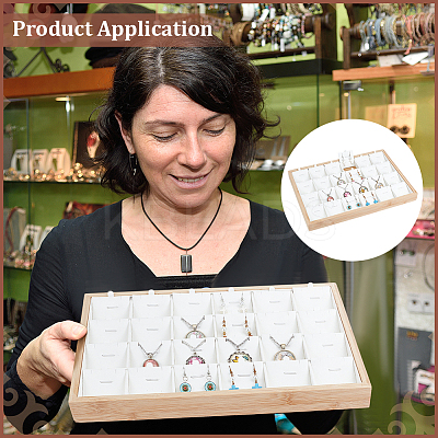 24 Grids Bamboo Pendant Display Trays with PU Imitation Leather Display Cards ODIS-WH0086-091A-02-1