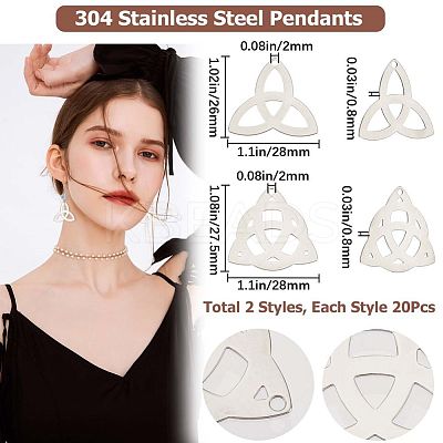 40Pcs 2 Style 304 Stainless Steel Pendants STAS-CN0001-20-1
