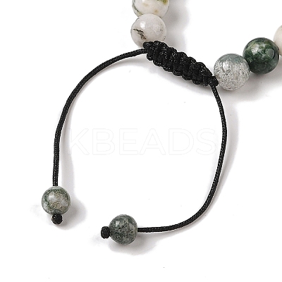 8mm Round Natural Tree Agate Braided Bead Bracelets BJEW-C067-01B-01-1