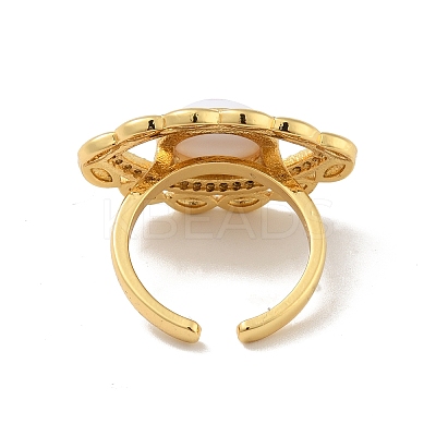 Cubic Zirconia Horse Eye Open Cuff Ring with Acrylic RJEW-B042-03G-02-1