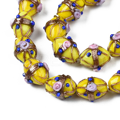 Handmade Gold Sand Lampwork Beads Strands LAMP-N021-40E-1