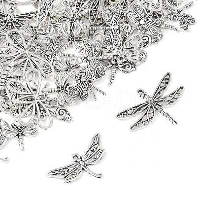 50Pcs 7 Styles Tibetan Style Alloy Dragonfly Pendants TIBEP-FS0001-43-1