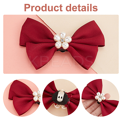 2 Pairs 2 Colors Cloth Bowknot Bridal Shoe Decoration with Plastic Imitation Pearl AJEW-PH0018-04-1
