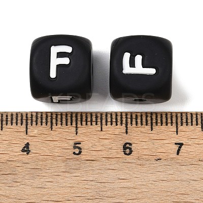 20Pcs Black Cube Letter Silicone Beads 12x12x12mm Square Dice Alphabet Beads with 2mm Hole Spacer Loose Letter Beads for Bracelet Necklace Jewelry Making JX433F-1