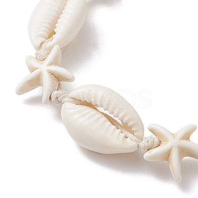 Natural Shell & Synthetic Turquoise Starfish Braided Bead Bracelets BJEW-JB10081-1