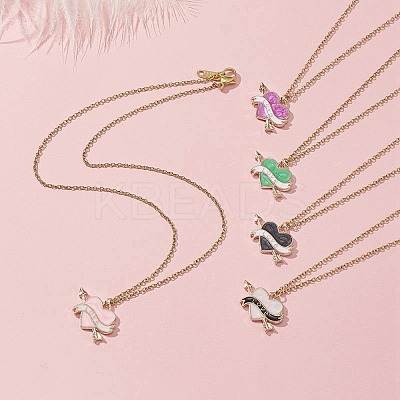5Pcs 5 Color One Arrow Through the Heart Alloy Enamel Pendant Necklaces Set NJEW-JN04320-1