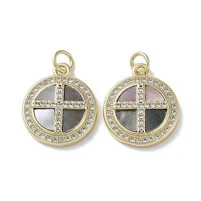 Brass Micro Pave Clear Cubic Zirconia Cross Pendants KK-G485-32G-02-1