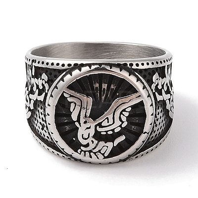 Viking 304 Stainless Steel Odin Raven Finger Rings RJEW-U005-11AS-1