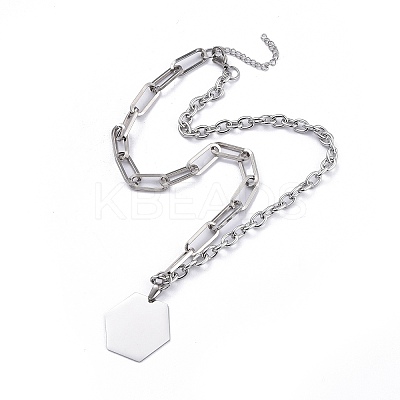 Non-Tarnish 304 Stainless Steel Paperclip Chains & Cable Chain Jewelry Sets SJEW-K153-56P-1