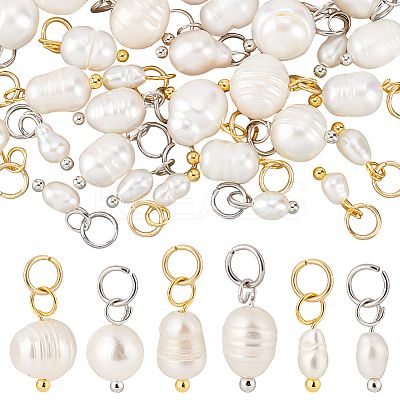 30Pcs 6 Styles Natural Cultured Freshwater Pearl Charms PALLOY-AB00239-1