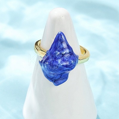 Brass Enamel Adjustable Cuff Rings for Women RJEW-G357-01C-1