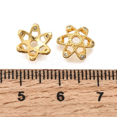 Brass Micro Pave Clear Cubic Zirconia Bead Caps KK-G600-21G-1