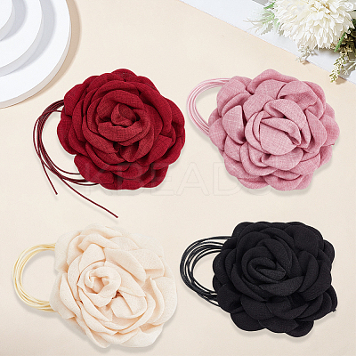 4Pcs 4 Colors Polyester 3D Flower Wrap Choker Necklaces for Women NJEW-SP0001-13-1