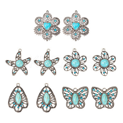 10Pcs 5 Styles Synthetic Turquoise Pendants TIBEP-TA0001-13-1