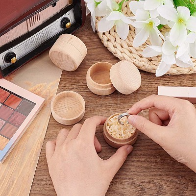 Round Beechwood Jewelry Storage Gift Box with Lid LS-CON-WH0085-57-1