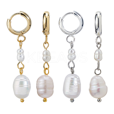 2 Pairs 2 Colors Natural Cultured Freshwater Pearl Hoop Earrings EJEW-HS00005-1