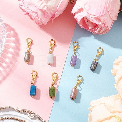 7Pcs Column Natural Rhodonite & Canadian Jade & Aquamarine & Amethyst & Apatite & Lapis Lazuli & Labradorite Pendant Decorations HJEW-JM03745-02-1