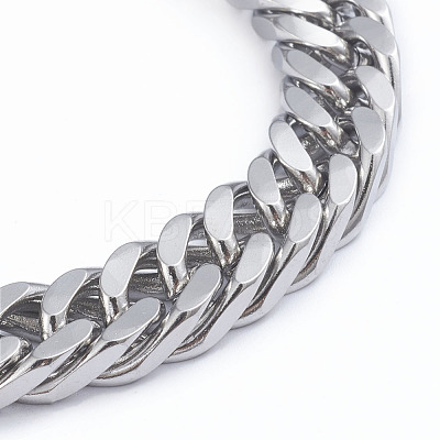 Tarnish Resistant Men's 304 Stainless Steel Diamond Cut Cuban Link Chain Bracelets BJEW-L673-002C-P-1