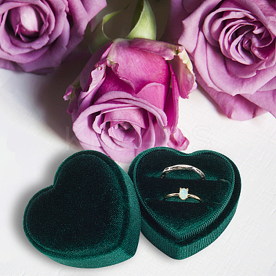 Heart Velvet Covered Cardboard Couple Rings Storage Box CON-WH0087-81A-1