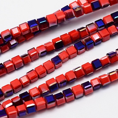 Faceted Cube Half Rainbow Plated Electroplate Glass Beads Strands EGLA-E041-5mm-M2-1