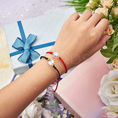 2Pcs 2 Colors Synthetic Moonstone Round Beaded Slider Bracelet BJEW-SW00057-01-1